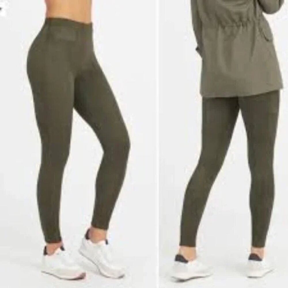 Spanx‎ Faux Suede Olive Green High Rise Pull On Leggings Pants